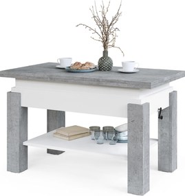 Mazzoni BRAWO Beton Millennium/Alb - MĂSUȚĂ DE CAFEA CU BLAT EXTENSIBIL ȘI RIDICABIL MASĂ CU RAFT