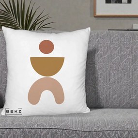Perna Decorativa Geometric Boho Disc si Arc, 40x40 cm, Alb Pufos, Husa Detasabila, Perna Inclusa, BEKZ®