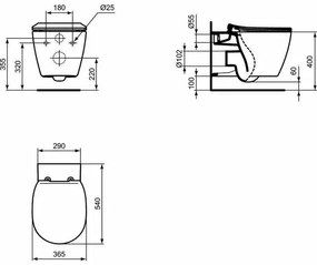 Vas wc suspendat Ideal Standard Connect Aquablade cu fixare ascunsa