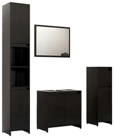Set mobilier de baie, 4 piese, negru, lemn prelucrat