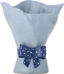 Vază din ceramică artizanală, albastru, cu formă ondulată și fundiță decorativă cu buline, 19,5x28,5 cm, „Belivia"