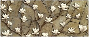 Tablou - Magnolii albe pe zidărie de piatră (120x50 cm)