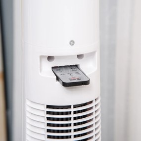 HOMCOM Ventilator Turn cu 3 Moduri și 3 Viteze cu Cronometru 12h, Ventilator de Podea ABS cu Telecomandă, Ø32x118.2 cm, Alb | Aosom Romania