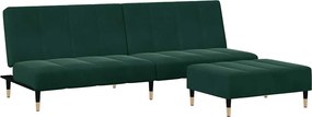 vidaXL Canapea extensibilă cu taburet, 2 locuri, verde închis, catifea