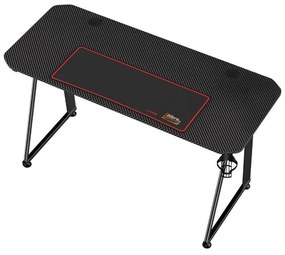 Birou Gaming Adore EXPERT SERIES, 140 x 60 x 75 cm, suprafata Negru carbon, mousepad 80 x 30 cm, suport pentru casti si pahar, reglaj suprafata podea