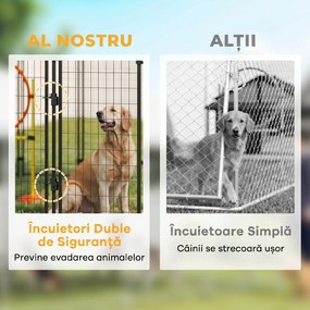 PawHut Țarc pentru Câini de Exterior din Oțel cu Acoperiș din Material Oxford, Anti-UV, Impermeabil, 2 Boluri, Verde | Aosom Romania