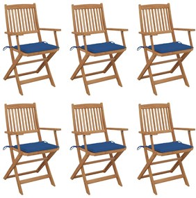 vidaXL Scaune de grădină pliabile, cu perne, 6 buc., lemn masiv acacia