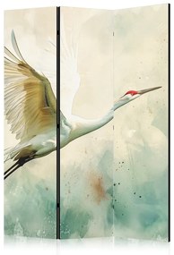 Paravan - Crane in flight - bird painted in watercolour technique on a greenish texture background