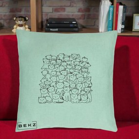 Perna Personalizata Many Cats Pattern Alb-Negru, 40x40 cm, Verde Menta, Husa Detasabila, Perna Inclusa, BEKZ®