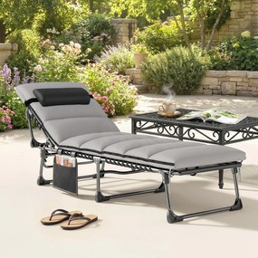 Outsunny Șezlong pliabil portabil pentru grădină cu spătar reglabil în 5 poziții, saltea căptușită, perniță pentru cap | Aosom Romania