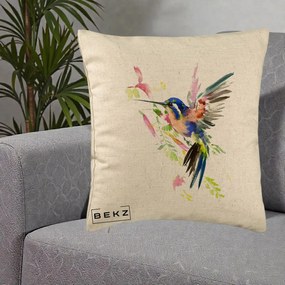 Perna Decorativa Colibri Acuarela, 40x40 cm, Bej, Husa Detasabila, Perna Inclusa, BEKZ®