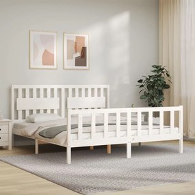 3192442 vidaXL Cadru de pat cu tăblie Super King Size, alb, lemn masiv