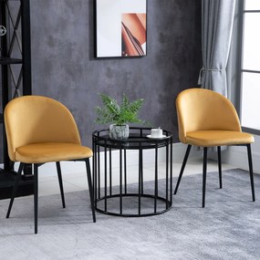 HOMCOM Set 2 Scaune Elegante pentru Sufragerie și Bucătărie Tapitate cu Catifea Galbenă Design Confortabil 49x50x77 cm | Aosom Romania