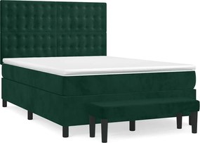 vidaXL Pat box spring cu saltea, verde închis, 140x200 cm, catifea