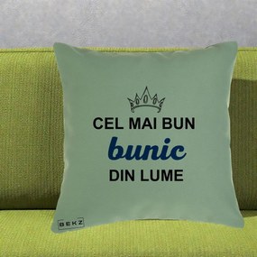 Cadou pentru Bunic - Perna Personalizata Cel Mai Bun Bunic Din Lume Coroana Albastra, 40x40 cm, Verde, Husa Detasabila, Perna Inclusa, BEKZ®