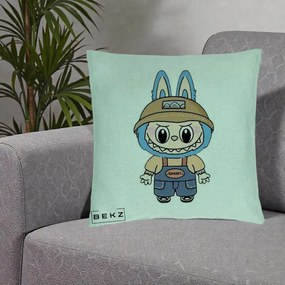 Perna Personalizata Labubu Toanart Blugi, 40x40 cm, Verde Menta, Husa Detasabila, Perna Inclusa, BEKZ®
