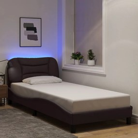 3213679 vidaXL Cadru de pat cu lumini LED, maro închis, 90x200 cm, textil