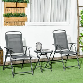 Outsunny Set de Exterior din 3 Piese cu Masă cu Blat din Sticlă și 2 Scaune Pliabile din Plasă, Ф45x50 cm, Gri Deschis | Aosom Romania