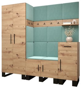 Set mobilier pentru hol Amanda 1 (Stejar artisan + verde). 1085859