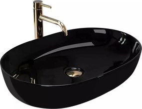 Lavoar pe blat Rea Cleo oval finisaj negru lucios 60 cm