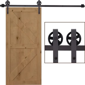 HOMCOM Kit Usa Glisanta 100kg max din Otel Carbon, pentru Usi Glisante cu Sina, 2 Manere, 2 Opritoare Usa, 2 Opritoare Podea, 183x4x0.6 cm