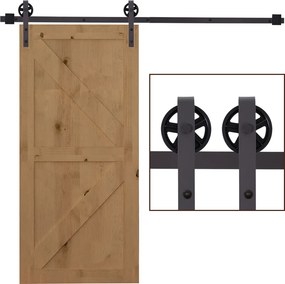 HOMCOM Kit Usa Glisanta 100kg max din Otel Carbon, pentru Usi Glisante cu Sina, 2 Manere, 2 Opritoare Usa, 2 Opritoare Podea, 183x4x0.6 cm