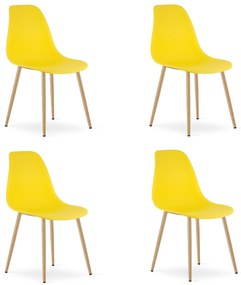 Set 4 Scaune Bucatarie/Dining Velo Plus Galbene Picioare Metalice Finisaj Lemn