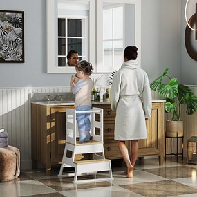 AIYAPLAY Turn de Învățare pentru Copii 3-6 Ani cu Tablă și Balustradă de Siguranță, 55x52,5x87,5 cm, Alb | Aosom Romania