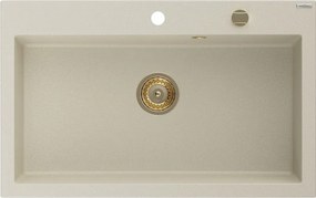Mexen Elix chiuvetă de bucătărie din granit cu 1 compartiment 800 x 500 mm, bej, sifon aurit - 6527801005-69-G