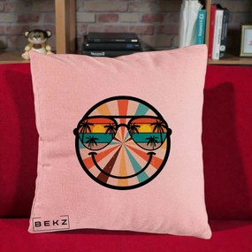 Perna Decorativa Smiley Face Retro Sunset Palmieri, 40x40 cm, Roz, Husa Detasabila, Perna Inclusa, BEKZ®