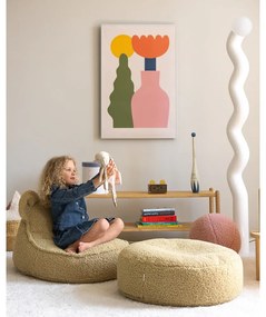 Fotoliu puf pentru copii verde cu tapițerie din țesătură bouclé Bear – Wigiwama