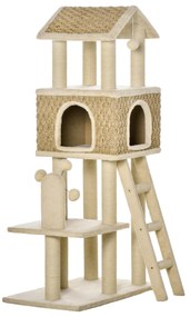PawHut cu vizuină pentru pisici cu jucării Sisal Plus Khaki + Bej + Cafea | Aosom Romania