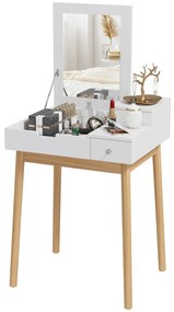 HOMCOM Masă de toaletă cu oglindă, masă de machiaj în stil modern - 2 sertare, oglindă rabatabilă pentru dormitor, living, 60 x 50 x 85,5 cm alb | Aosom Romania