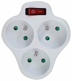 Adaptor triplu stecher Esperanza ELK304W switch ON/OFF forma rotund Alb