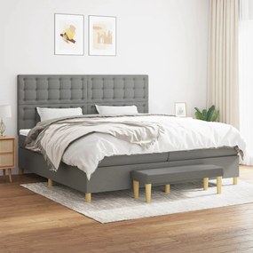 vidaXL Pat box spring cu saltea, gri închis, 200x200 cm, textil