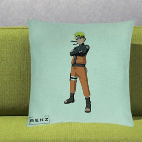 Perna Personalizata Naruto Uzumaki Portret Complet, 40x40 cm, Verde Menta, Husa Detasabila, Perna Inclusa, BEKZ®