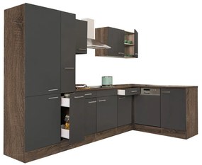 Mobilă de bucătărie de colț Yorki 310, corp stejar Yorki, față antracit satinat, cu dulap cu raft