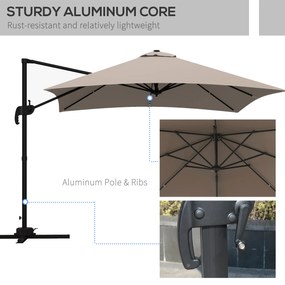 Outsunny Umbrelă de Soare cu 8 Lamele cu Pedală și Manivelă, Umbrelă de Soare din Aluminiu și Poliester, 295x295x266 cm, Kaki