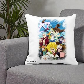 Perna Personalizata Nanatsu no Taizai Cele Sapte Pacate Mortale Anime, 40x40 cm, Alba Mata, Husa Detasabila, Perna Inclusa, BEKZ®