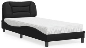 3208689 vidaXL Pa cu saltea, negru, 90x190 cm, piele ecologică