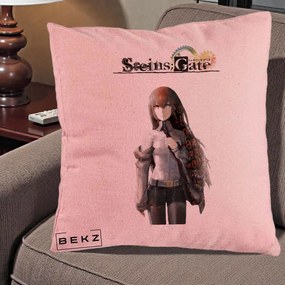 Perna Personalizata Steins Gate Kurisu Makise Anime, 40x40 cm, Roz, Husa Detasabila, Perna Inclusa, BEKZ®