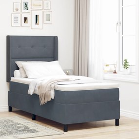 vidaXL Pat box spring cu saltea, gri închis, 80x200 cm, catifea