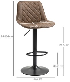 HOMCOM Set de 2 Scaune Înalte de Bar cu Înălțime Reglabilă, Rotative cu Bază din Oțel, 46,5x51x86-106 cm, Maro Închis | Aosom Romania