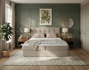 Pat tapițat tip boxspring DIRELIS TRINITY160x200 cm bej Saltea: Saltea cu arcuri Bonell