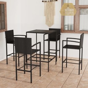 Set mobilier bar de gradina, 5 piese, negru, poliratan Negru, Lungime masa 70 cm, 5