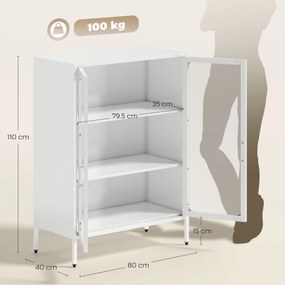 HOMCOM Dulap pentru Documente din Oțel cu 2 Uși din Sticlă Securizată, Dulap de Birou cu Rafturi Reglabile, Dulap Multifuncțional pentru Depozitare, Birou, Cameră de Studii, Casă, 80x40x110 cm, Alb | Aosom Romania