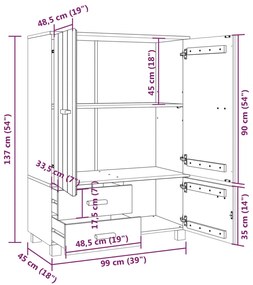 Sifonier, alb, 99x45x137 cm, lemn masiv de pin Alb, 1