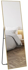 HOMCOM Mare oglindă rectagulară în întregime, 50 x 160 cm, oglindă pe picior, pe perete oră așezată pe podea, auriu | Aosom Romania