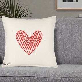 Perna Decorativa Inima Rosie Desen Manual, 40x40 cm, Crem Reliefat, Husa Detasabila, Perna Inclusa, BEKZ®