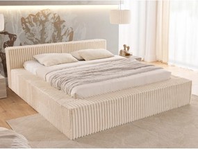 Pat matrimonial bej tapițat cu spațiu de depozitare cu somieră 200x200 cm Cloe – Ropez